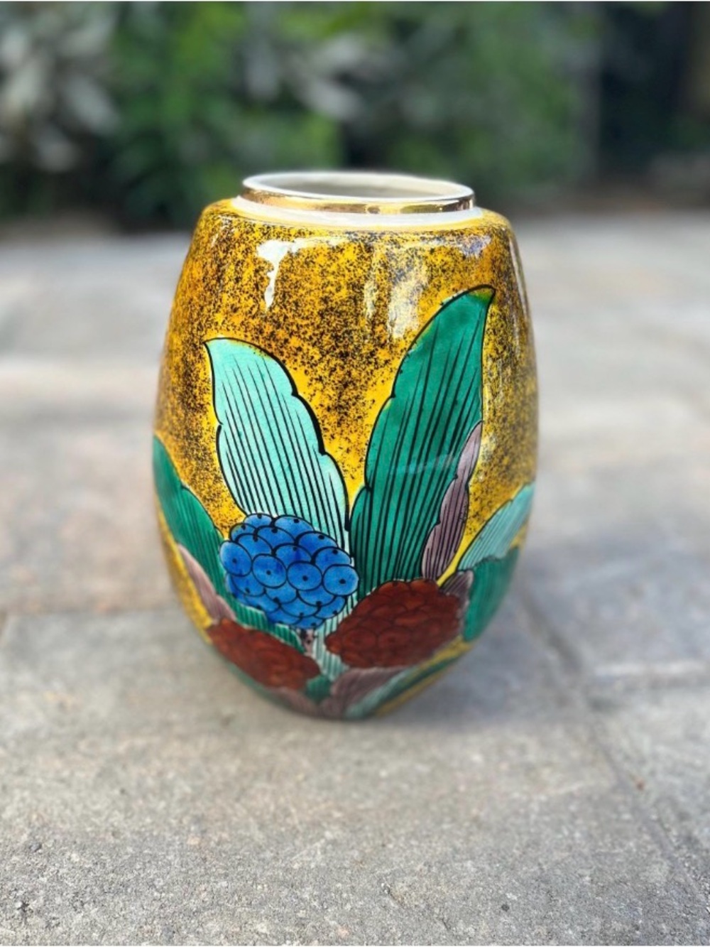 Vintage Japanese Porcelain Cloisonné-Style Vase Gold Speckled Artist Signed